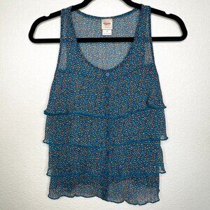 Mossimo Sheer Floral Ruffle Tank Blue Boho Layered Top XS